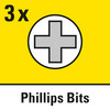 Uključuje 3 "Phillips" križna bita PH0 / PH1 / PH2
