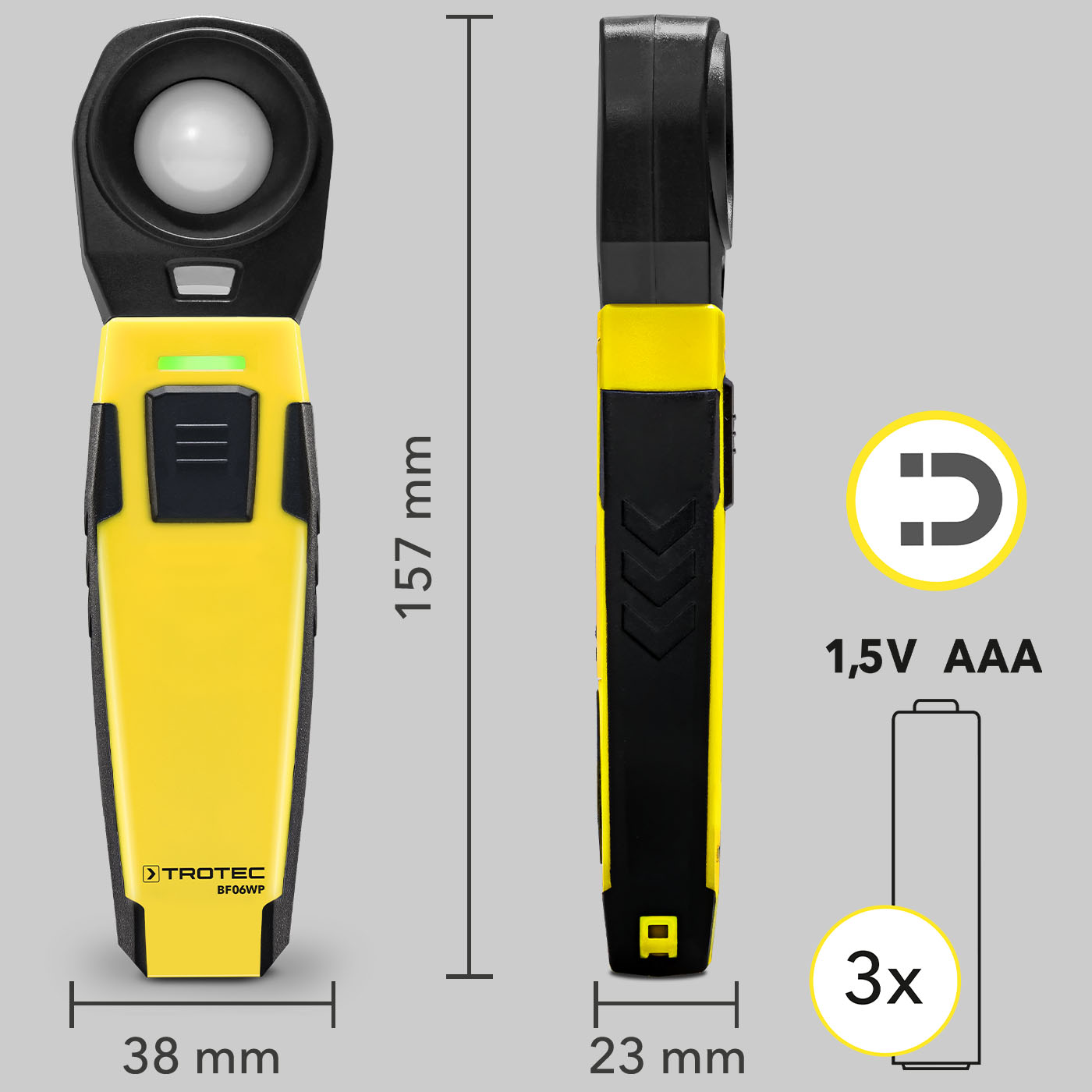 BF06WP - Dimenzije, baterija(e) i držač magneta