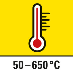 Temperatura vrućeg zraka može se namještati od 50 °C do 650 °C u koracima po 10 stupnjeva
